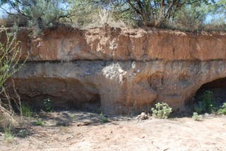Eine archäologische Stätte in Arizona, USA, gekennzeichnet durch eine markante schwarze Schicht, die auf große Umweltveränderungen hinweist, die um 10.800 v. Chr. begannen.
